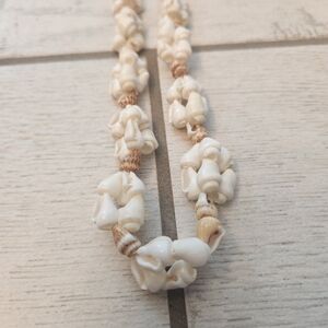Handmade Natural Cowrie And Puka Shell Necklace With Knotted Clusters 20" Boho